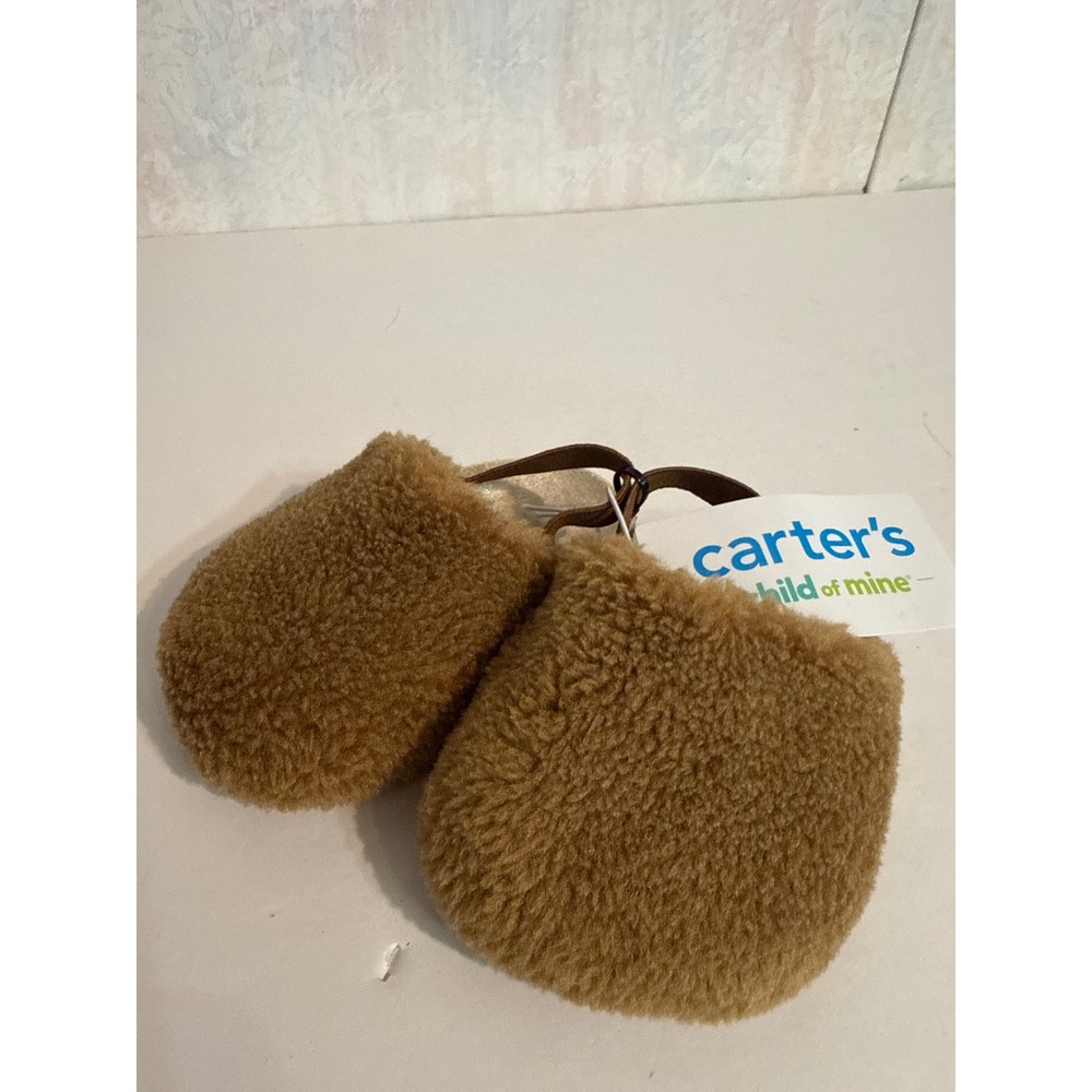 Carters Child of Mine Baby Faux Shearling Slippers Brown Size 3 Elastic Strap